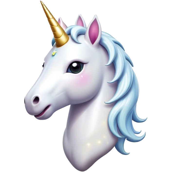Cinematic Comical White Unicorn Portrait Emoji, Head tilted dramatically with an exaggeratedly amused expression, featuring a slender, radiant form with a playfully sparkling horn and wide, comically expressive eyes full of enchanting disbelief, Simplified yet hilariously expressive features, highly detailed, glowing with a slightly sassy magical glow, high shine, dramatic yet playful, stylized with an air of cheeky mythic mischief, soft glowing outline, capturing the essence of a meme-worthy white unicorn that looks ready to prance its way into viral fame! emoji