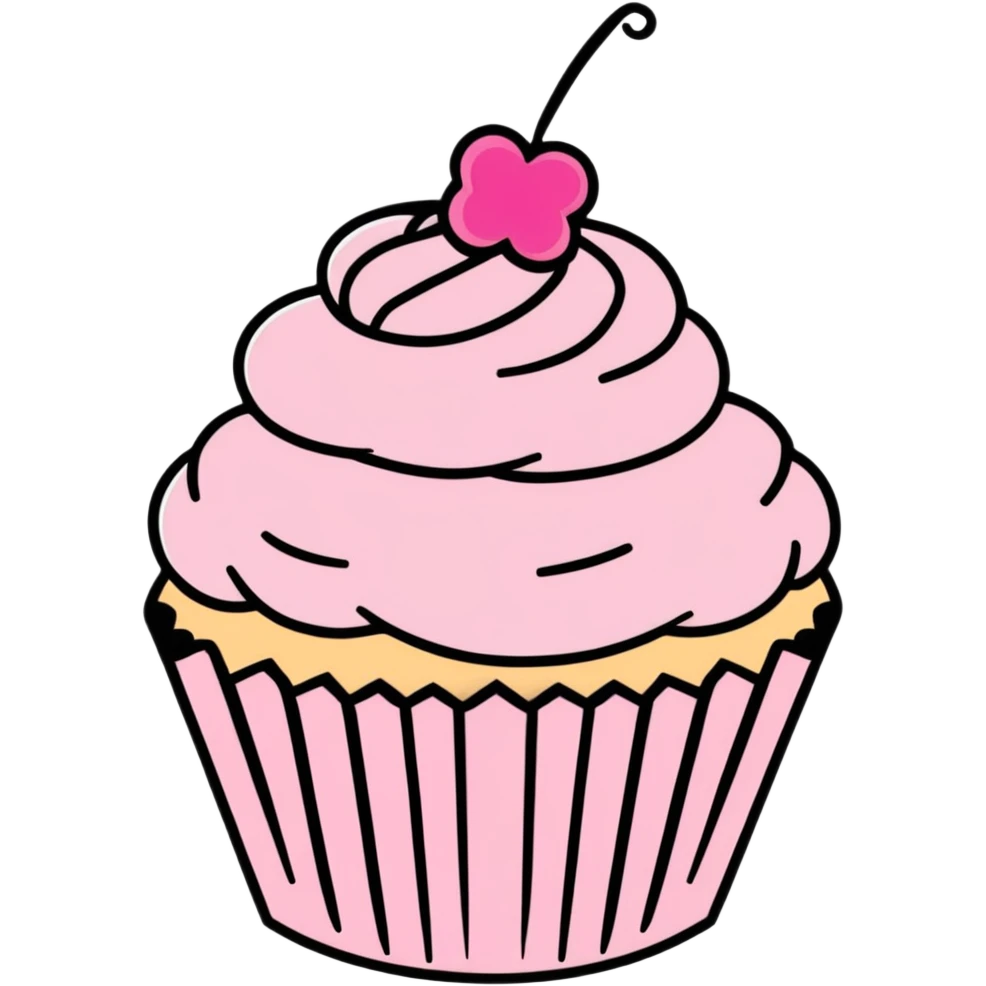 cupcake with pink icing, cute emoji