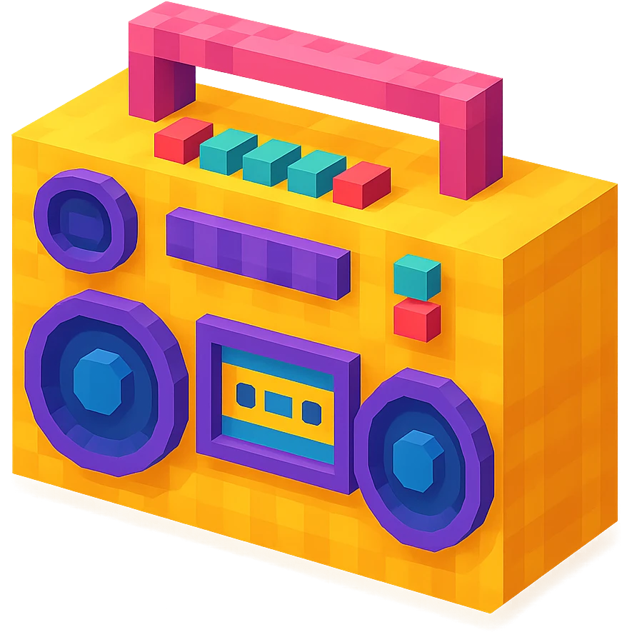 retro boombox with detailed buttons, cassette player, and large speakers emoji