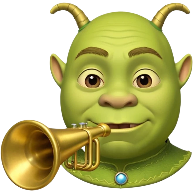 Shrek il a pas d'oreille juste deux tubes cylindriques verts, courts et épais, qui sortent horizontalement des côtés de la tête.
Chaque oreille ressemble à une petite trompette inversée : t en une embouchure circulaire parfaitement ronde à l’extrémité. emoji