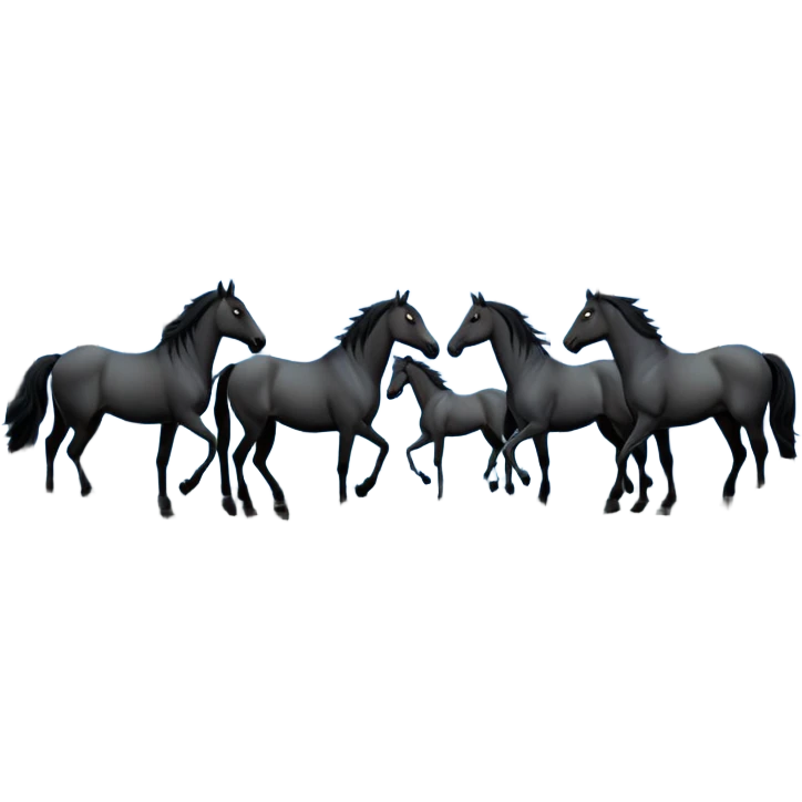 Hundred horses in the night forest with full moon in many stars emoji