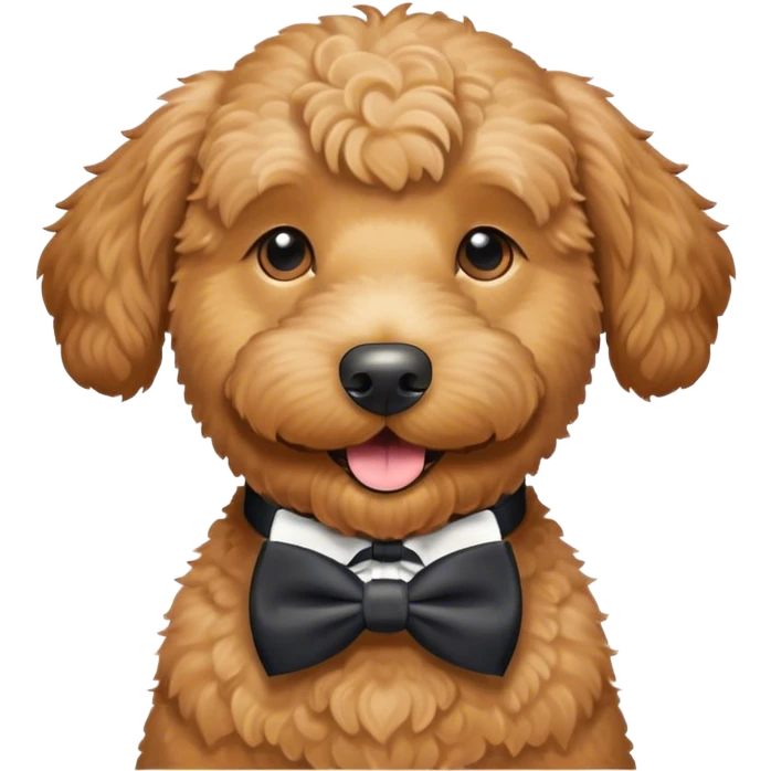 Happy golden doodle with a bow tie emoji