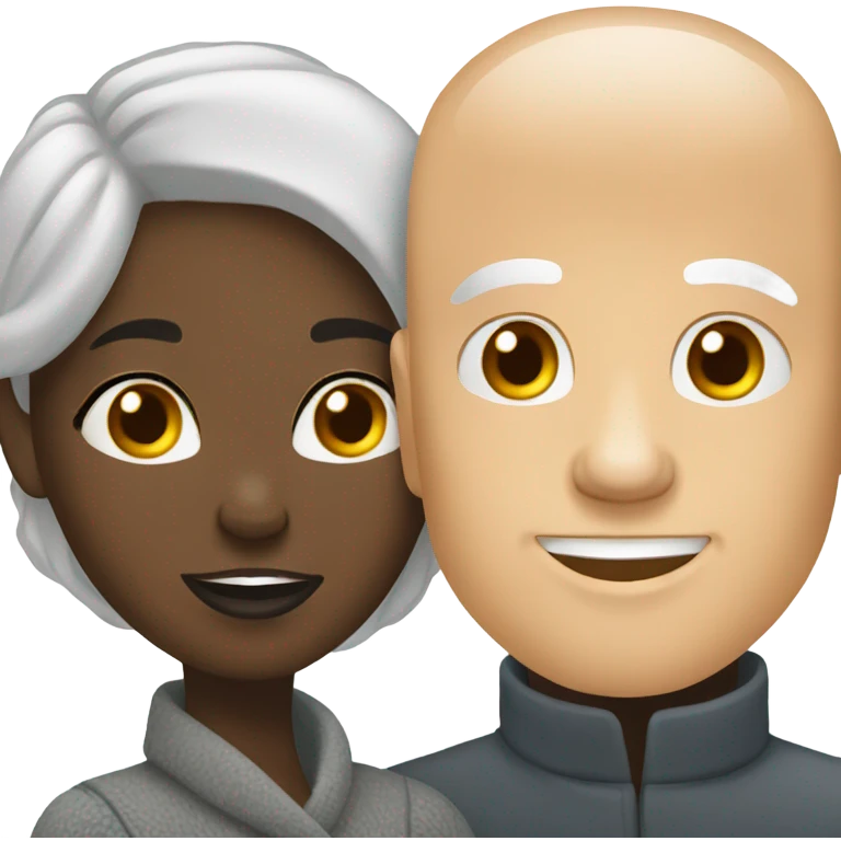 White bald man and black African woman hugging  emoji