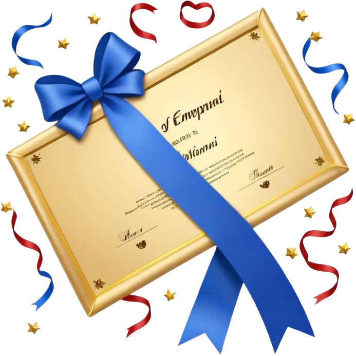 diploma with a blue ribbon and confetti emoji