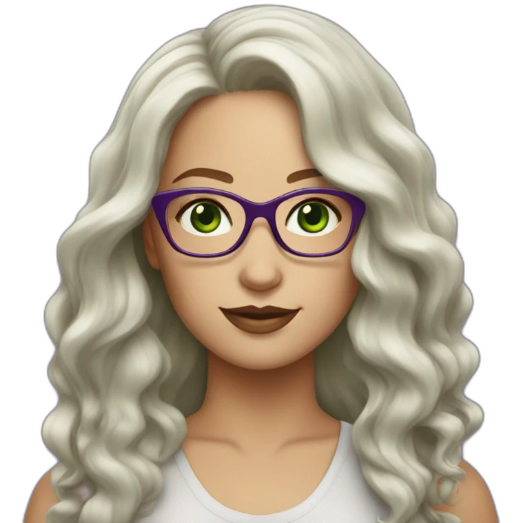 White-curvy-woman-purple-long-wavy-hair-green-eyes-square-glasses emoji