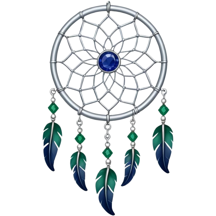 Silver Dreamcatcher with sapphire and emerald stones emoji