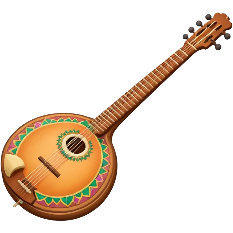 a sitar, simple, rounded, vibrant colors emoji