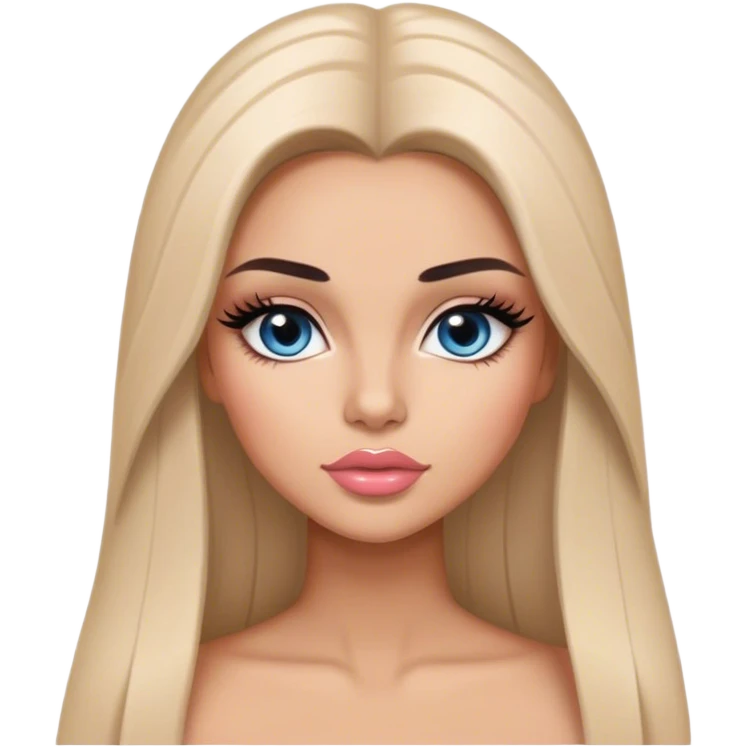 Glamours, tanned, very beautiful girl, with big pump peach-beige-rose lips, long long lashes, black straight smooth silky long hair, straight parting hair, blue-grey eyes emoji