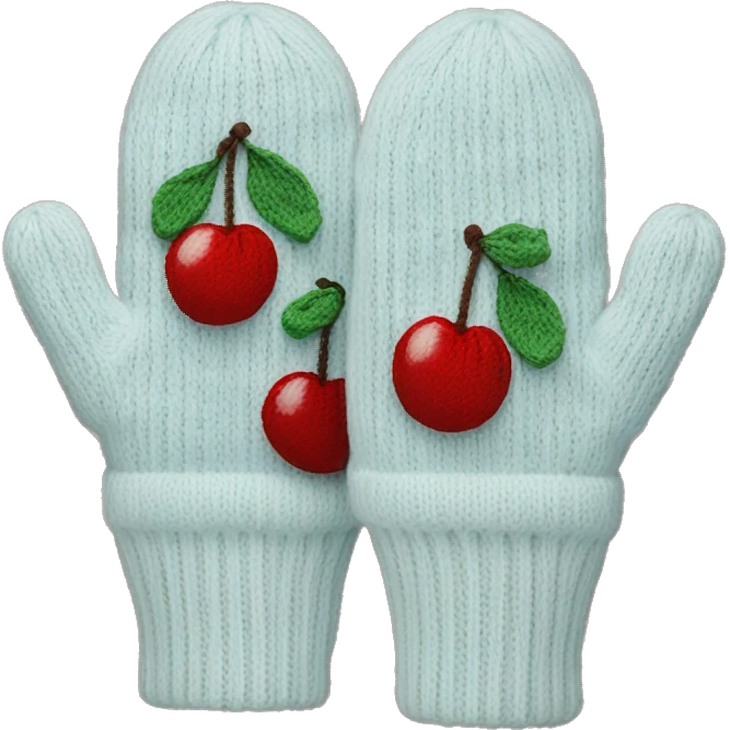 Knitted mittens with cherry print emoji