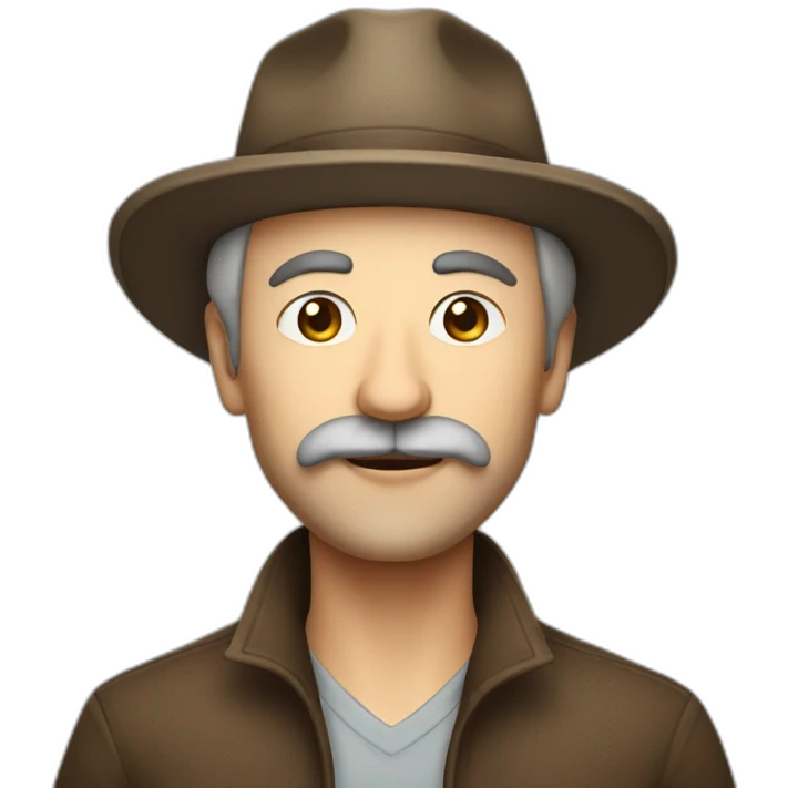 Middle age man with faded hair loss and moustache brown and wearing hat, full body emoji