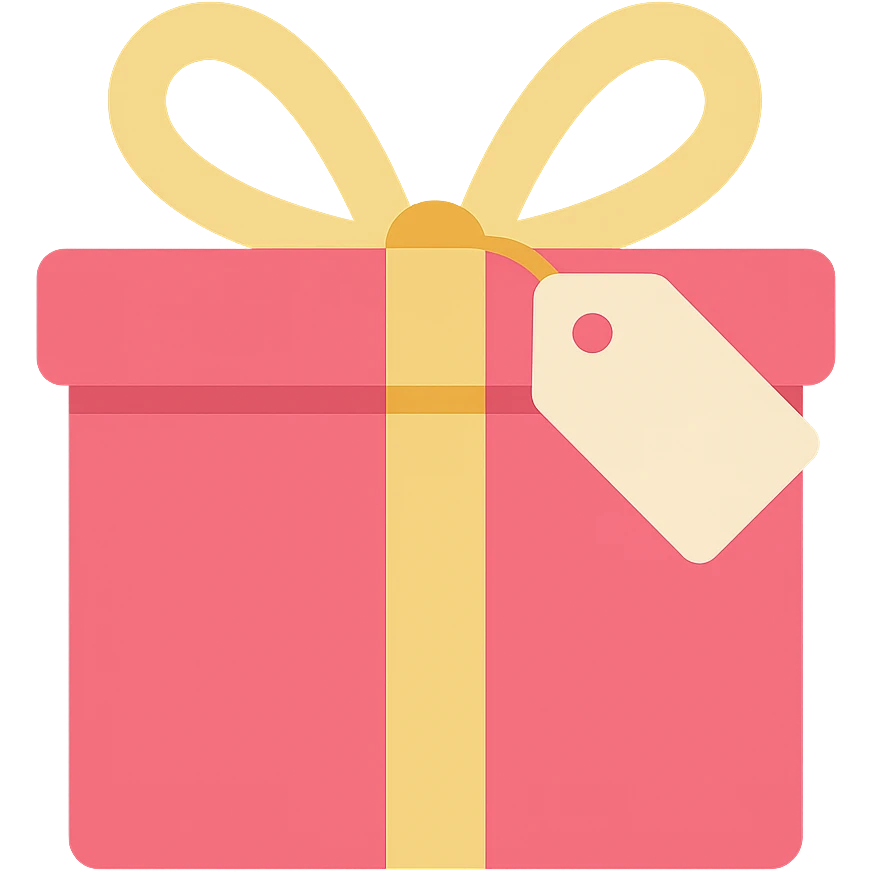 Add a small gift tag attached to the bow, keep the color icon style, no background. emoji