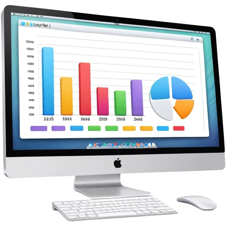 iMac computer with bar charts on the screen emoji