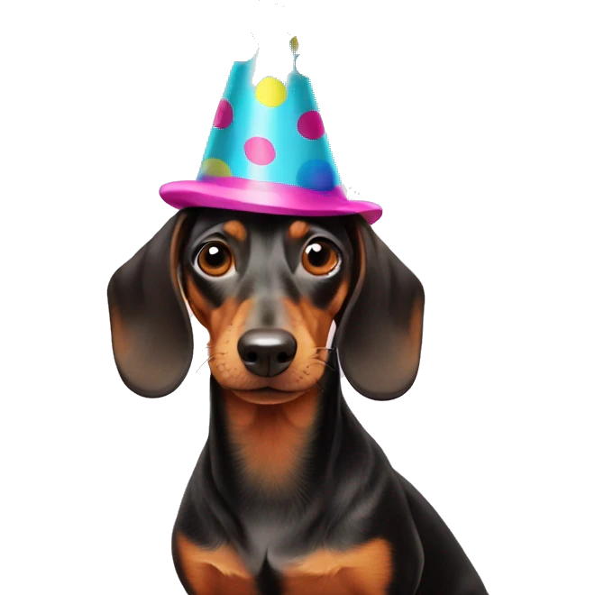 Dachshund wearing a party hat emoji