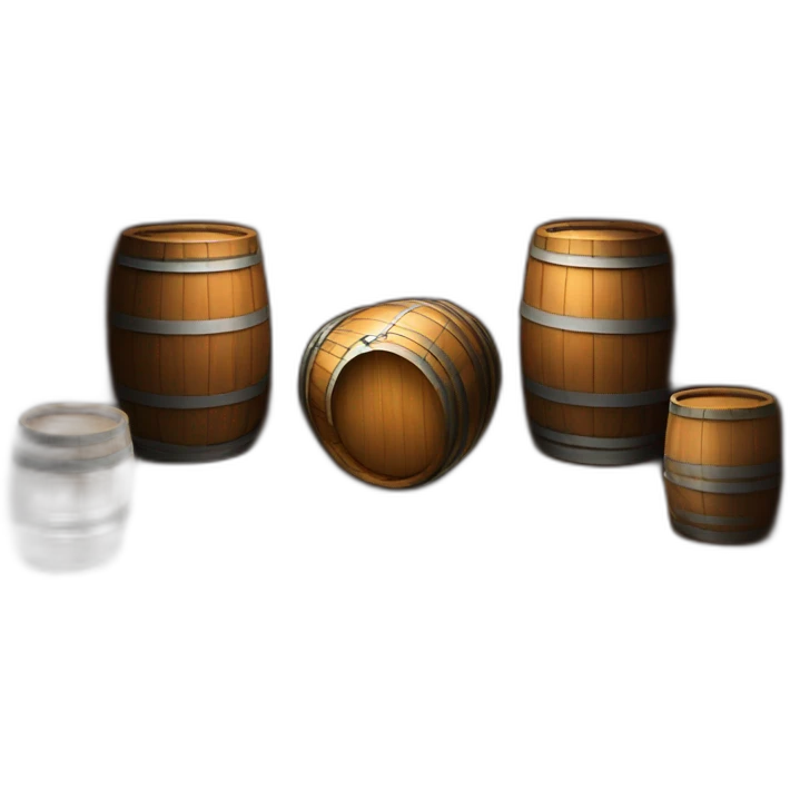 a room inside a ship with barrels emoji