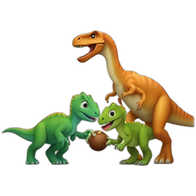 Two dinosaurs holding a monkey in the middle emoji