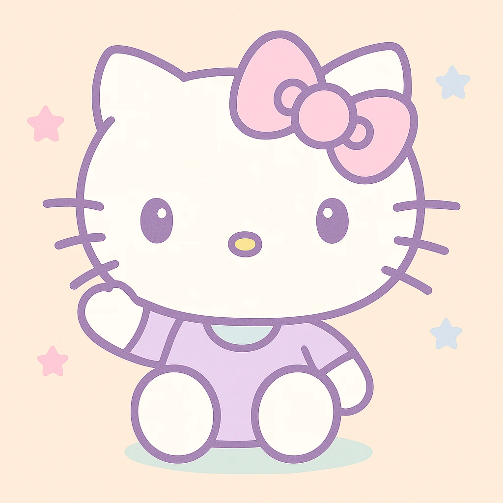 Make Hello Kitty wave, pastel kawaii style, soft colors, white cat with pink bow, minimal background emoji