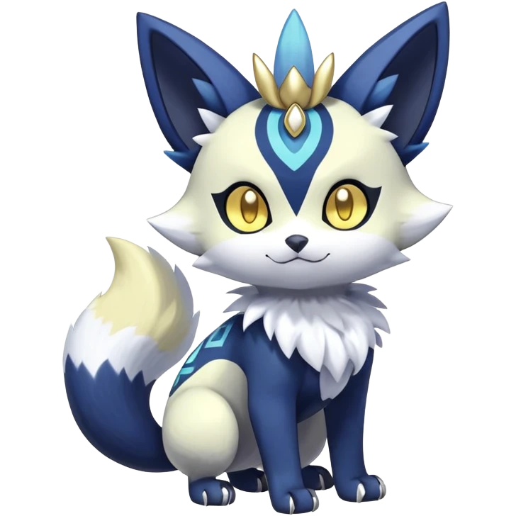 Shiny mExotic Colorfulj Excessive Mysterious Gothic Meowstic-Poochyena-Pokémon-Fakémon-hybrid-creature (full body) with pattern-markings with golden eyes emoji