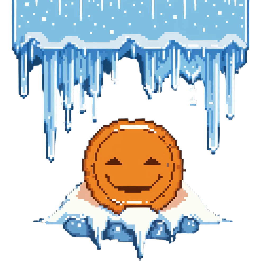 frozen smiley face sleeping, blue tones, icicles emoji