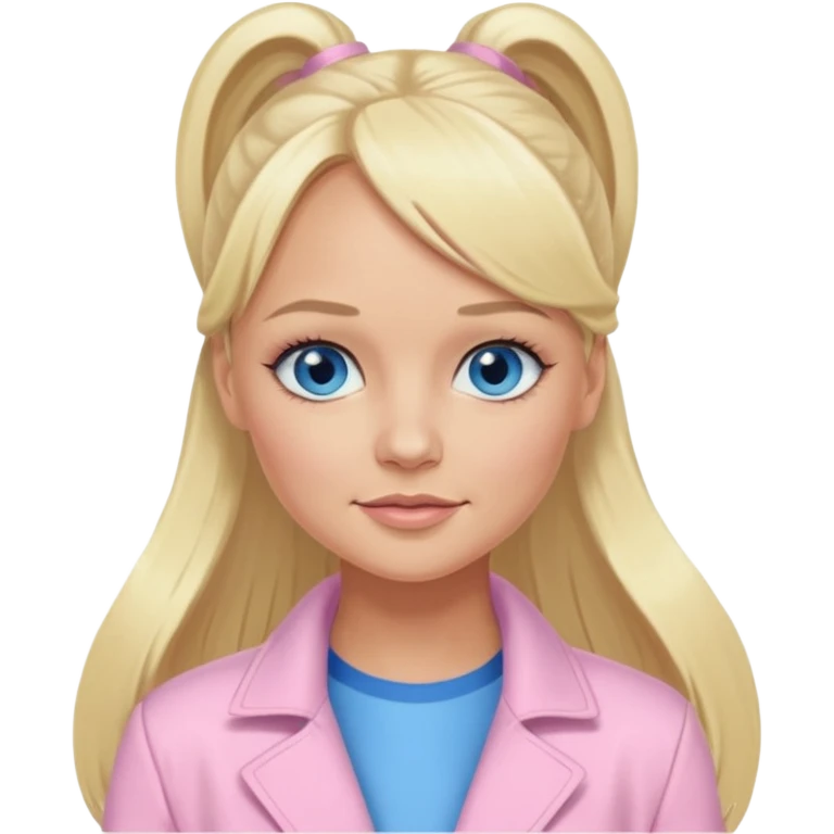 Emma Bunton with long blonde ponytail hair, blue eyes, light pink outfit emoji