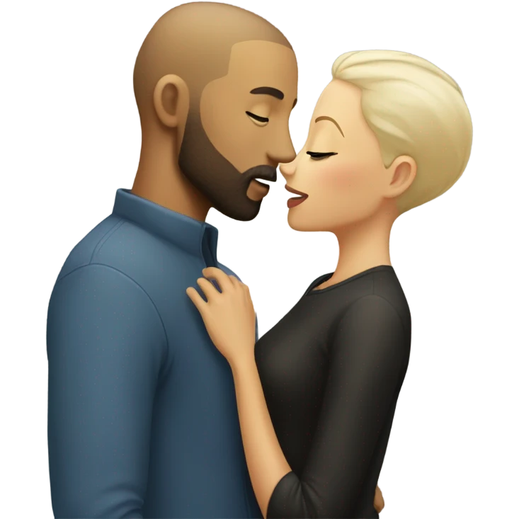 white man with beard and buzz cut kissing black woman with blonde hair emoji