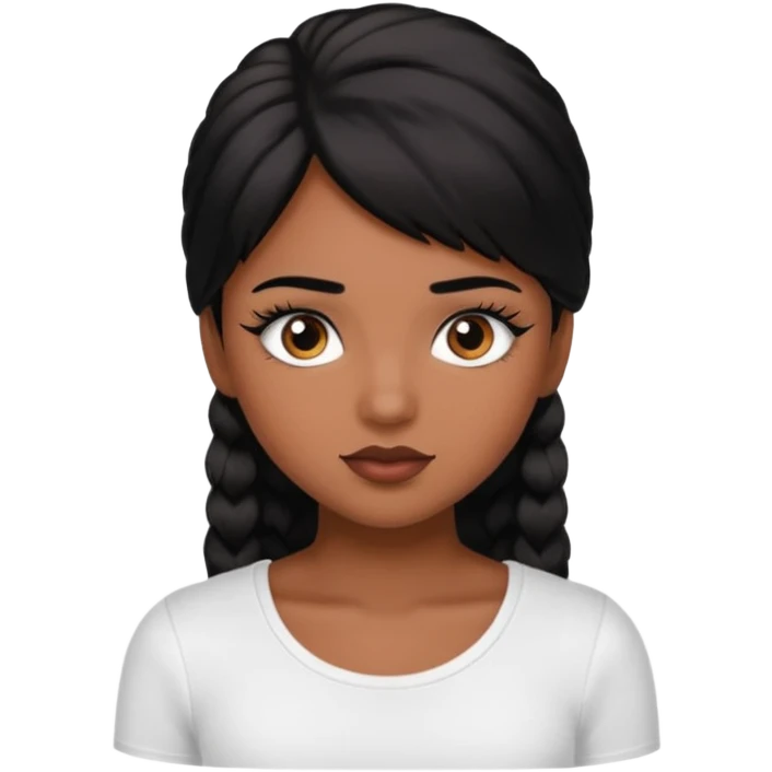 a girl with a brown skin with black hair with a white top and lashes  emoji