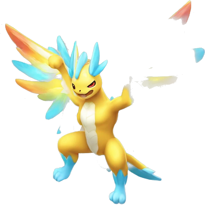 Celestial Godly Powerful Crystallic Colorful Vibrant Colors Flying Advanced Fakémon-Legendary-Pokémon-Creature Full Body emoji