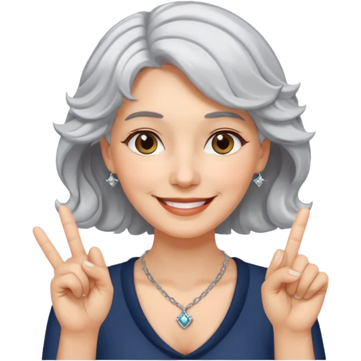silver, short, wavy-haired, smiling pretty lady, index and middle fingers crossed emoji