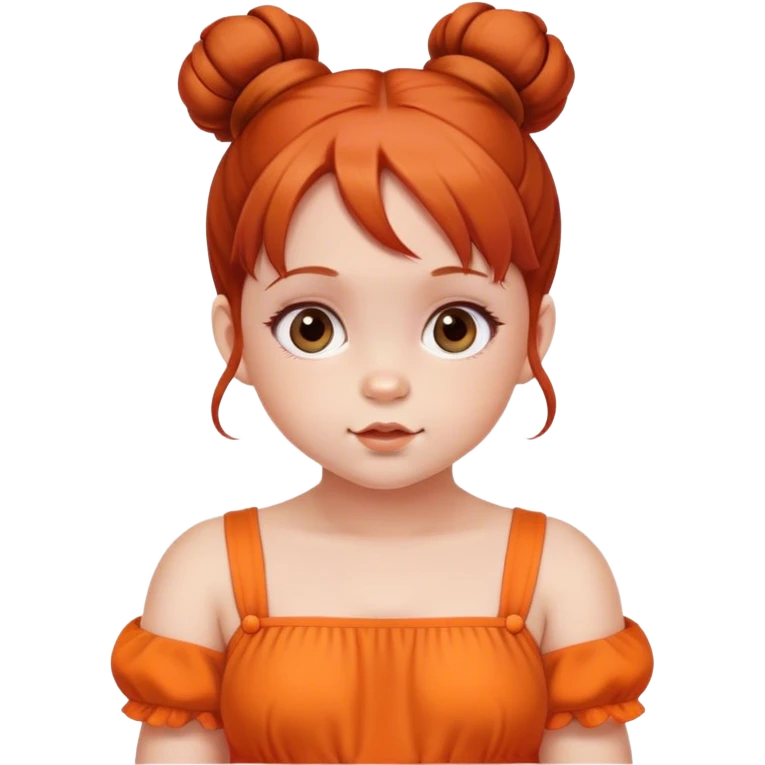 school baby girl   with reddish blunt hair with 2 buns orange dress emoji