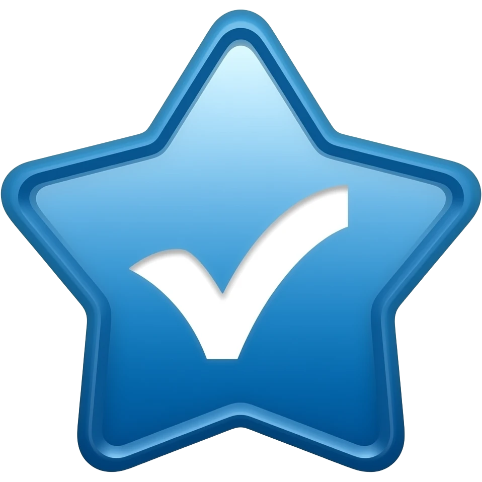 A blue verified badge featuring a rounded star-like shape with a white checkmark in the center, symbolizing authenticity and official verification.” emoji