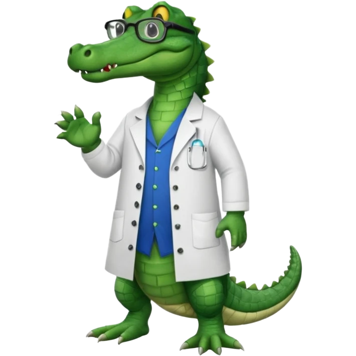 full body of alligator wearing lab coat and glasses, front view emoji