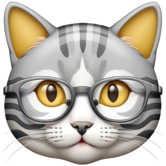 Gato branco cinza e amarelo todo listrado de oculos emoji