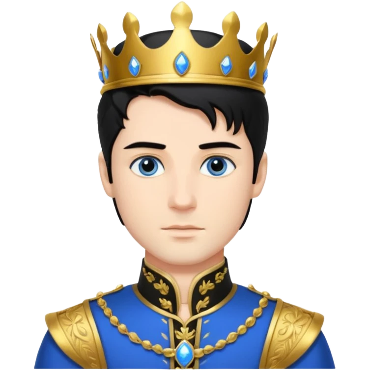 Prince with crown, body and legs, black hair, blue eyes,  emoji