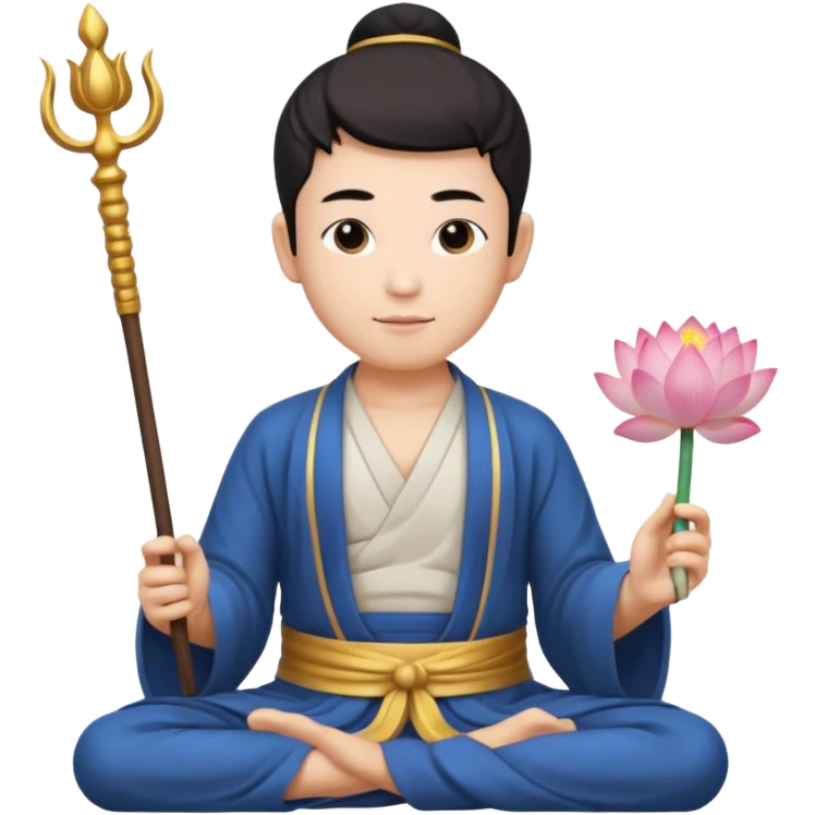 asian man with lotus, scepter, buddhism, lotus, white skin emoji