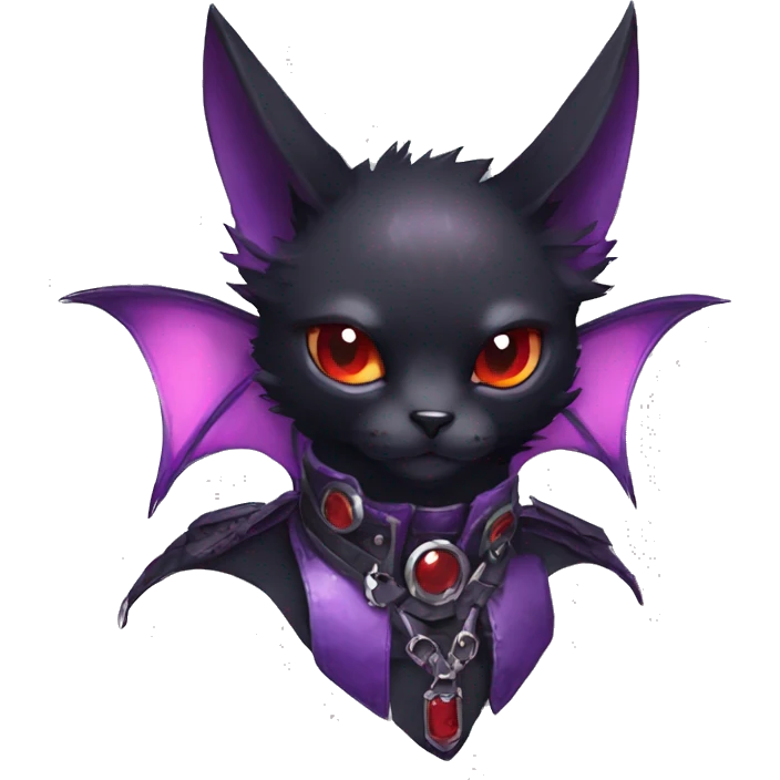 cool edgy black punk purple red ethereal fantasy nargacuga-bat-cat-Fakemon collar harness full body emoji