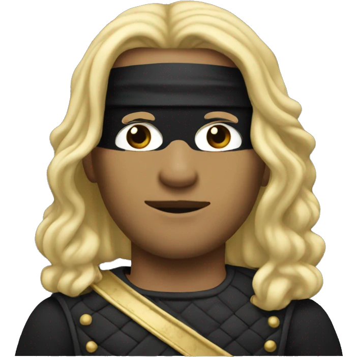 Prince with long blonde hair and eyepatch wearing black emoji
