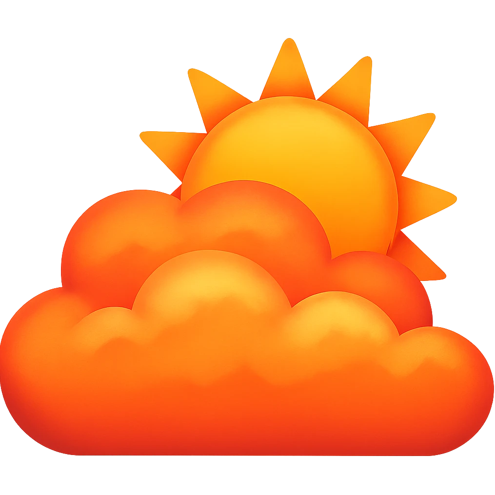 Edit the image to show sunrise colors in partly cloudy with sun, no face, in emoji style. Remove the background. The style should resemble emoji style with bright and warm sunrise colors in the partly cloudy sky and sun. emoji
