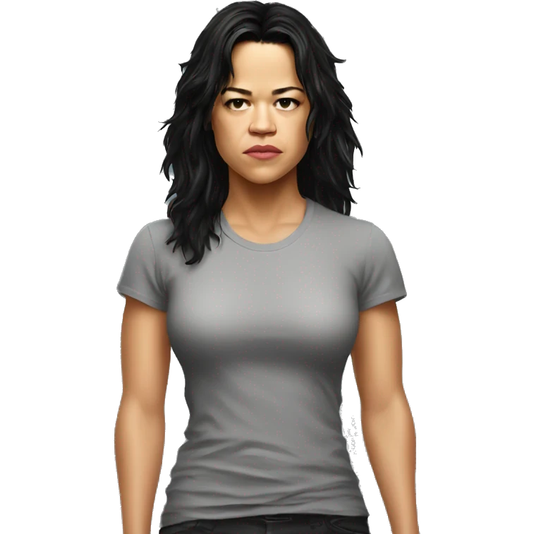 michelle rodriguez serious wearing tee emoji