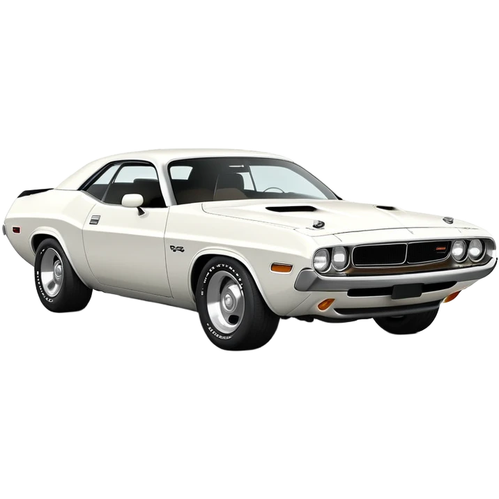 All-white 1971 Dodge Challenger, three-quarter view at 30-degree angle, showing partial front and side, minimalist iOS emoji style, no stripes or decorations, pure white emoji