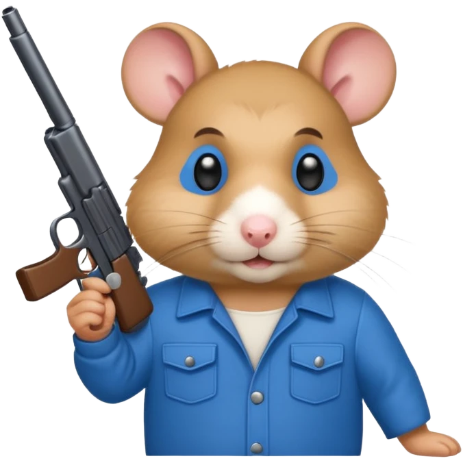 Hámster cholo wearing color blue and holding a gun  emoji