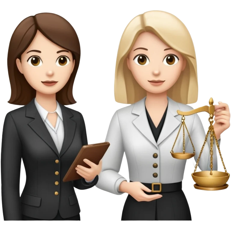 female notary with justice scale speaking with another woman emoji