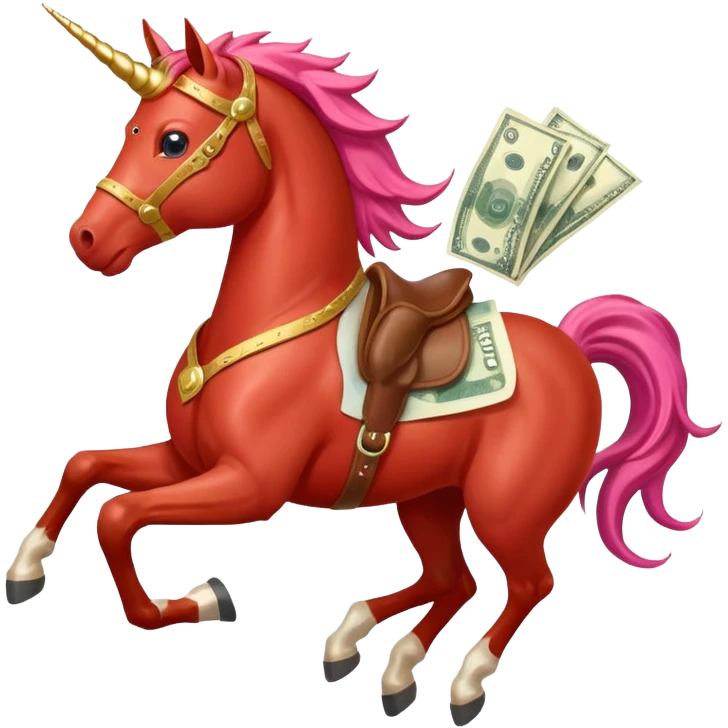 red horse agressive unicorn running money on on the saddle emoji