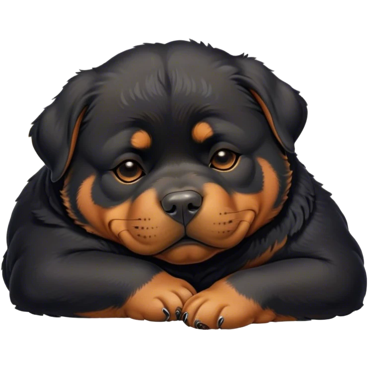 Cinematic Chubby Sleeping Rottweiler Portrait Emoji, Chubby and serene, with a robust, adorable build and a soft, plush black fur with tan markings, eyes gently closed in peaceful slumber, Simplified yet irresistibly endearing features, highly detailed, glowing with a gentle, dreamy glow, high shine, relaxed and content, stylized with a touch of whimsy, bright and heartwarming, soft glowing outline, capturing the essence of a blissfully sleepy guardian, so comically serene it feels like it could roll out of the screen and snore with adorable charm! emoji