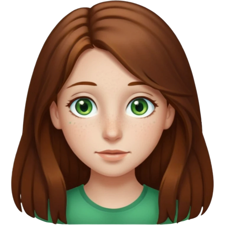Vull una noia amb els cabells marró per les espatlles i ulls verds amb el nas mes gros i el cabell llarg emoji