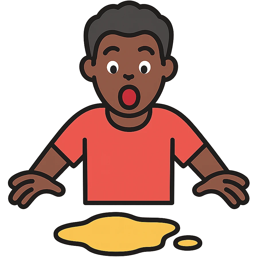 a black man screaming in surprise, looking down at a pool of glue emoji
