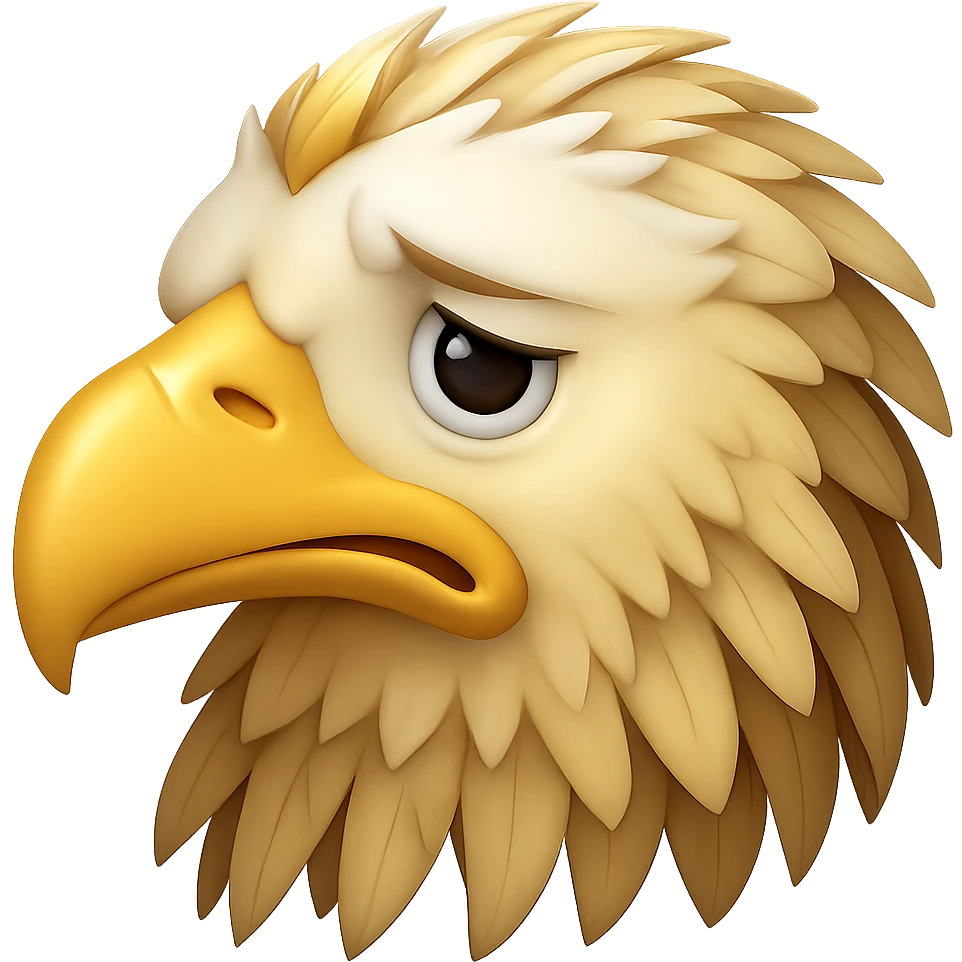 Make the yellow eagle winking look sad in the style of emoji. Remove the background. emoji
