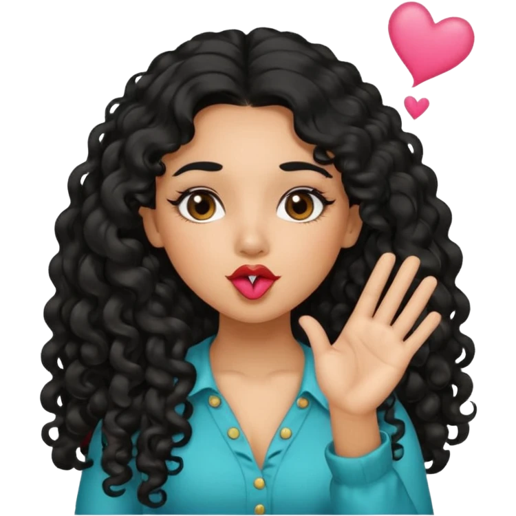 Latina girl with long curly black hair, blowing a kiss emoji