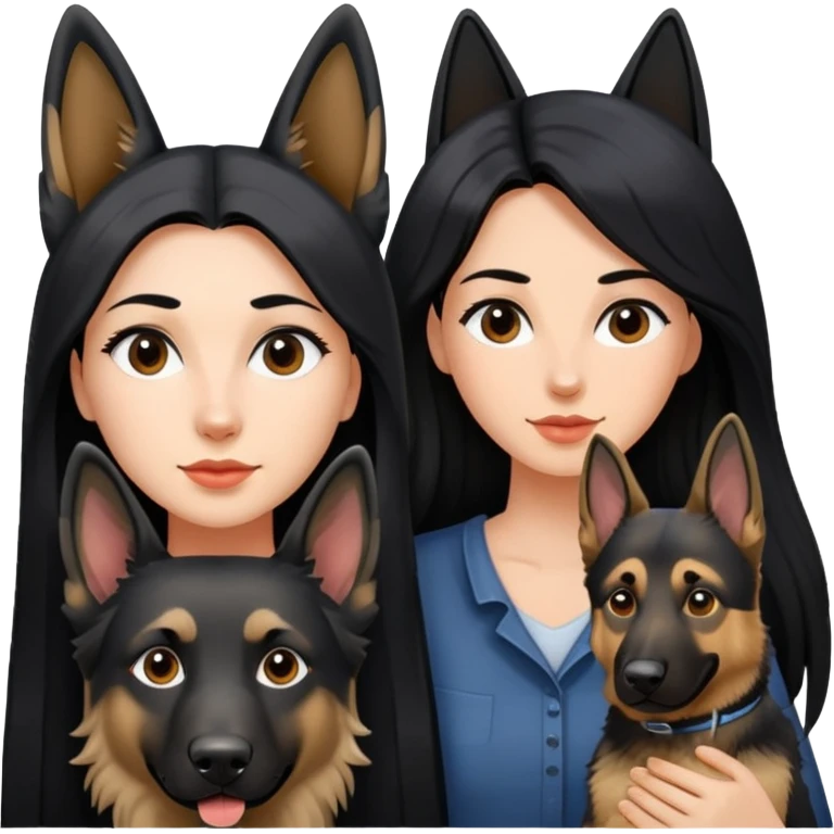 women with black long hair with german shepherd dog emoji