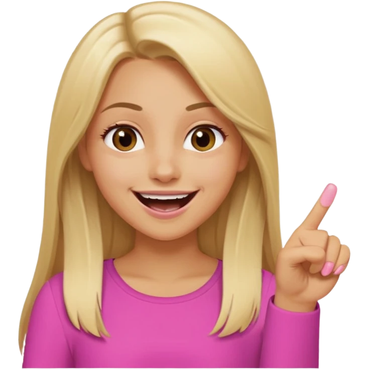 blonde tan girl with long straight hair brown eyes laughing and pointing with one fringer at me wearing oink  emoji