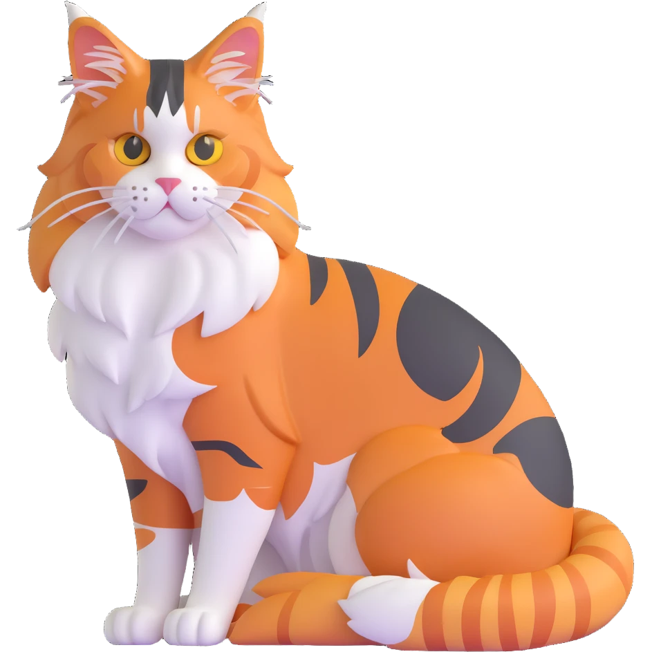 calico maine coon cat with orange, black and white patches emoji