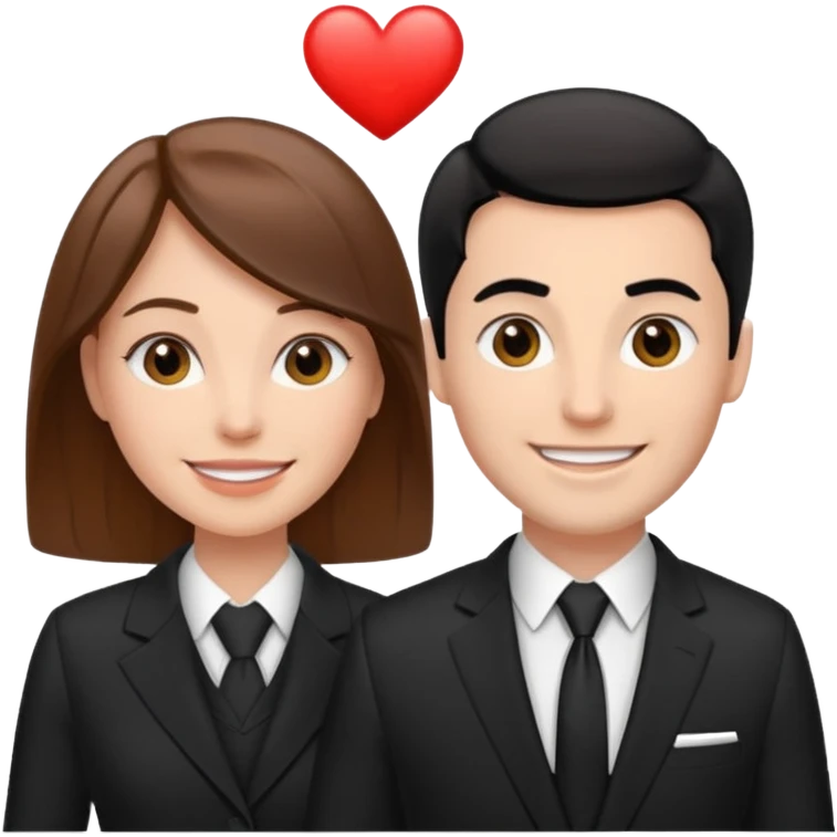 white woman with brown hair and white man with black hair in suits partnership emoji